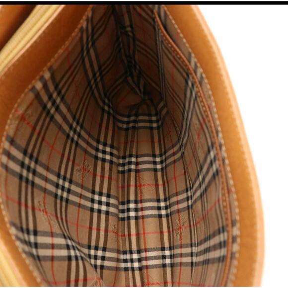 Burberry Brown Textured Leather Shoulder Bag Gold Hardware Logo Lining Authentic - Picture 8 of 10